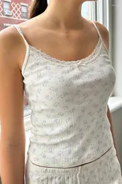 Kobiety dla kobiet Summer Kawaii koronkowe wykończenie rąk z uprawy tope y2k bajki bajki grunge szczupły pasuje do estetycznej streetwearu camis 2000.