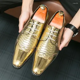 Kleid Schuhe Luxus Designer Spitz Gold Patchwork Lace Up Brogues Für Männer Casual Faulenzer Formale Schuhe Zapatos Hombre