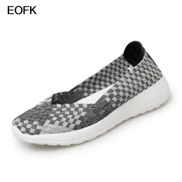 Сапоги eofk Women Woven Shoes Summer New Shontow Heathable Speat Commory Elastic Elastic Woven Plat Slip на ботинках Gingham Loafers