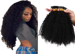 4B 4C Kinky Curly Malyaisian Remy Prebonded Hair Extensions I Nail Tip 100 Strands Natural Color 1Gs for Women2056050