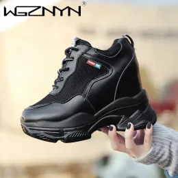 Sapatos wgznyn 2023 sapatos casuais de nova mulher 12 cm Super Hihg Wedge Outdoor Female Hook Loop Sneakers W005
