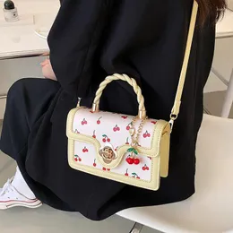 Shoulder Bags Elegant Bag Cute Cherry Print Korea Style Handbag PU Leather Casual Fashion Designer Luxury Spring Crossbody