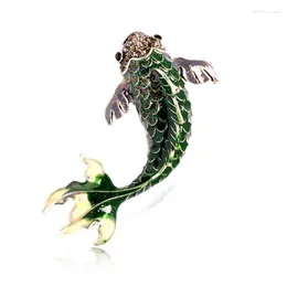 Brooches Rhinestone Drop Glazed Koi For Women Luxury American Fashion Pins Lucky Accessories Enamel