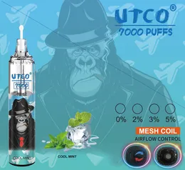 오리지널 퍼프 7000 UTCO vape 일회용 vape Sigaretta Elettronica 0% 2% 5% 14ml 포드 메쉬 코일 1000mAh 배터리 충전식 26 맛 토네이도 7000 퍼프 7k 퍼프