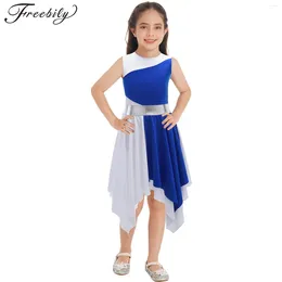 Scene Wear Kids Girls Ballet Ballroom Lyrical Dance Dress Sleeveless Asymmetrical Contrast Color Dancewear For Prom Party Performance