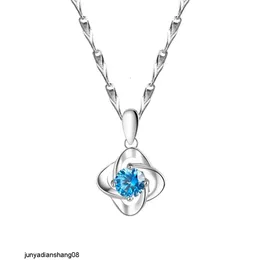 Abao S999 Foot Silver Necklace Womens Clover Ocean Heart Blue Zircon Collar Chain med hög kvalitet och mångsidig ny stil