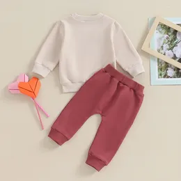 Giyim Setleri Toddler Bebek Kız Erkek Kıyafet Aşk Uzun Kollu Sweatshirt Pantolon Set 2 Parça Sevgililer Günü Giysileri