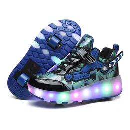 HBP Non-Brand Wheel Shoes Kids LED Light up USB Charge Roller Skate Flashing Sneakers for Girls Boys Gifts shoes on wheels