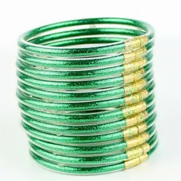 Bracciale da donna carino color caramello lucido riempito di polvere brillante con tubo in silicone trasparente a 12 strati JELLY BANGLE