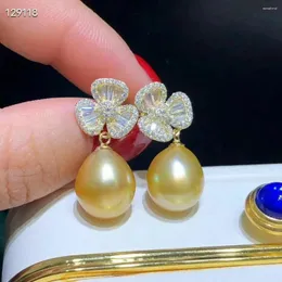 Dingle örhängen underbara 9-10 mm South Sea Drop Gold Pearl Earring 925s