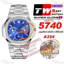 5740 Perpetual Calendar A324SC Automatic Mens Watch TWF Blue Texture Dial Stick Markers Stainless Steel Bracelet Super Edition Reloj Hombre Puretimewatch PTPP f2