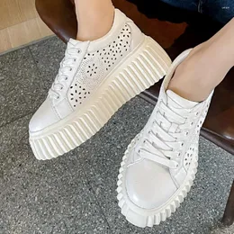 Casual Shoes Women's Genuine Leather Hollow-out Breathable Tick Sole Platform Flats Sneakers Leisure Soft Comfortable Female Espadrilles