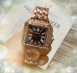 Luxury Square Roman Dial Watches Män importerad kvartsrörelse Rostfritt stål läderbälte Super Bright Rose Gold Silver Business Date Date Armband Watch Presents