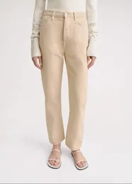 Dżinsowe dżinsy ioo marka 20 23 umyte beżowe bawełniane bawełniane średnie pucha proste węzeł z pełnej długości dżinsów