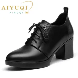 Botas aiyuqi feminino sapatos de vestido primavera britânica 2023 Novos sapatos de couro genuíno sapatos de tamanho grande mulheres de trabalho sapatos de trabalho