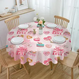 Tischtuch Valentinstag Kuchen Cookies Rosen wasserdichte Tischdecke Dekoration Hochzeit Home Küche Esszimmer Runde