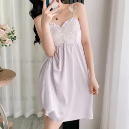 Women's Sleepwear Chemise Nightgown Sexy Female Lace Spaghetti Strap Nightdress Summer Silk Satin Intimate Lingerie Backless Home Dress