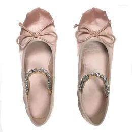 Casual Shoes Rhinestone Bow Round Toe Flats Lace Up Buckle Ballet Women Höjd Mary Jane Chaussure Femme Zapatos Mujer