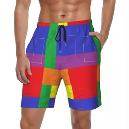 Herr shorts man bräda färgblock tryck y2k roliga badstammar geometri andningsbar surfing trendig plus storlek strand