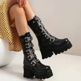 Buty Padie Punk Rock Platforma Highheled Boots z grubej platformy Przystojne Buty sceniczne z tyłu