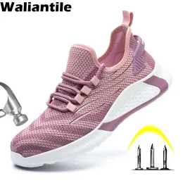 أحذية Waliantile Women Female Safety Worke Shoes Breatable Boots Antismashing Steel Toe Cap Super Light أحذية غير قابلة للتدمير