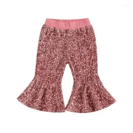 Pantaloni per bambina, pantaloni a zampa d'elefante, pantaloni svasati con paillettes, vita elastica, scintillii, abiti glitterati per Halloween