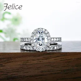 Cluster-Ringe Felice 2ct D Farbe Oval Cut Moissanit Verlobungsring Set 925 Sterling Silber vergoldet Versprechen Jubiläum für Frauen