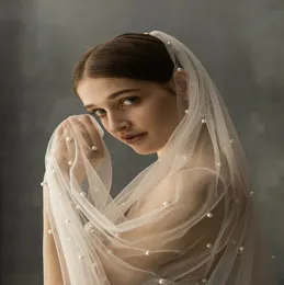 1T Pearls Wedding Veil Ivory Bridal Veil With Pearl White Birdal Veils With Comb Custom Made Chapel Length 2 Metre Length Bridal V2539522