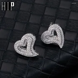 Stud Earrings Hip Micro 1Pair Heart Shape Pave Baguette Cubic Zircon Stone Out CZ Earring Bling Copper For Women Men Jewelry