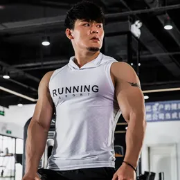 Erkekler vücut geliştirme tank üstleri spor salonu egzersiz fitness hızlı kuruyan kolsuz kapüşonlu gömlek koşu yeleği erkek yaz sporları kaput 240311