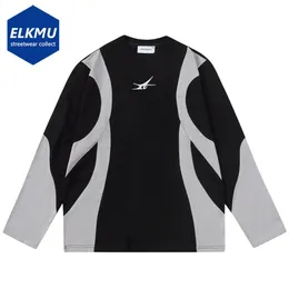 Harajuku Hip Hop Long Sleeve T Shirt Menized Y2K Streetwear TシャツManファッションカジュアルルーズティーシャツブラック240314