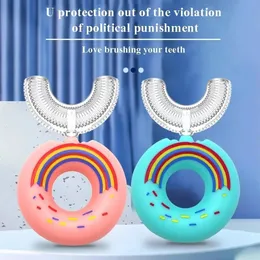 Kids Silicone U-Shaped Toothbrush 360 Degree Donut Manual Toothbrush Teeth Oral Cleaning Kids Cartoon Gift 2-6-12 Years Old