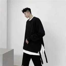 Men's Hoodies Sweatshirts Street Hoodies Fake Two Pieces Oversized Black And White Dual Color Combination With Streamed Ribbon Sweatshirt 24318