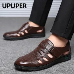 Sandálias upuper 2019 verão masculino maduro sandálias de couro sandálias de couro para homens sapatos de vestido preto sandalias Big Size 3848