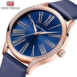 MINI FOCUS Brand Minimalist and Fashionable Women's Watch, Japanese Movement Waterproof Diamond Inlaid Leather Strap 0259L