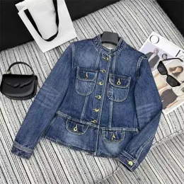 2024 Blue Demin Jackor Pockets Lapel Neck Women's Coats Designer Single Breasted Buttons Long SemeVes Women's Jackets 31815