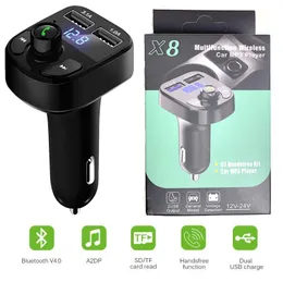 X8 FM Wireless Transmitter Aux Modulator Bluetooth Handsfree Kit Audio Mp3 Player مع 3.1A شاحن الهاتف السريع المزدوج USB مع صندوق البيع بالتجزئة