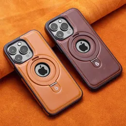 ملمس الأعمال الفاخرة PU Leather Leather Magnetic Ring Stand Hole Cases for Magsafe الشحن اللاسلكي لـ iPhone 15 14 13 12 Pro Max Samsung S24 Ultra S23 S22 Plus