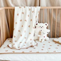 INS Korean Summer Soft Double Layer born Infant Bath Towel Cotton Stroller Blanket Baby Swaddle Wrap Quilt 240304