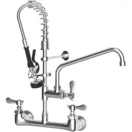 Rubinetti da cucina Altezza Rubinetto commerciale Montaggio a parete con spruzzatore Rubinetto con beccuccio oscillante da 8" con centro regolabile da 12" per acqua lavello a 1/2 scomparto