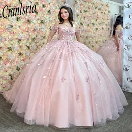 Pink Quinceanera Dresses 2023 Crystal Lace Applique Princess Vestidos de 15 Anos Lace-Up