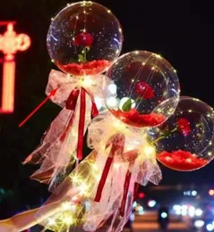 Alla hjärtans dag ledde ballonger ljus lysande bobo ball ballong blinkande ljus rosbukett älskare gåvor till födelsedag bröllop fest dorp fartyg