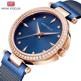 MINI FOCUS New Zircon Inlaid with Japanese Movement Waterproof Milan Quartz Women's Watch 0194L