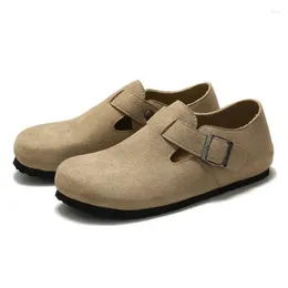 Casual skor Boken män och kvinnor med mocka läder kork platt tå box spänne vår par loafers sandal utomhus