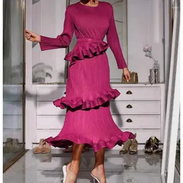 カジュアルドレスDuoshaMiyake3層のフリル女性のためのプリーツドレス