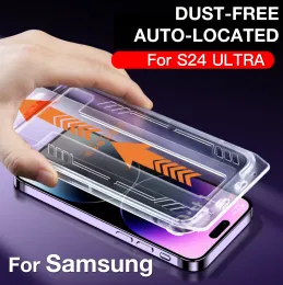 Samsung Galaxy S24 Ultra 5G S24 Plus S23 S22 S21 Plus Auto-Dust 제거 키트의 스크린 프로텍터를위한 먼지가없는 강화 유리 필름을 쉽게 설치하십시오.
