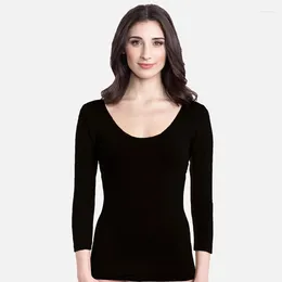 Camiseta feminina sem suor anti-transpiração camisa à prova de suor com almofadas sólido modal das mulheres mangas compridas camiseta colher pescoço topo