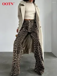 Kvinnor Pants Spring Leopard Print Jogger 2024 Street Style Pant Women Fashion Casual High midje breda ben Byxor Kvinnlig höst