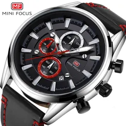 MINIFOCUS брендовые деловые многофункциональные мужские часы с календарем, ночником, водонепроницаемый кожаный ремешок 0083G