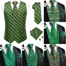 조끼 hitie christma men vest tie green black business 공식 드레스 슬림 소매 소매 재킷 4pc hanky cufflink paisley suit aistcoat